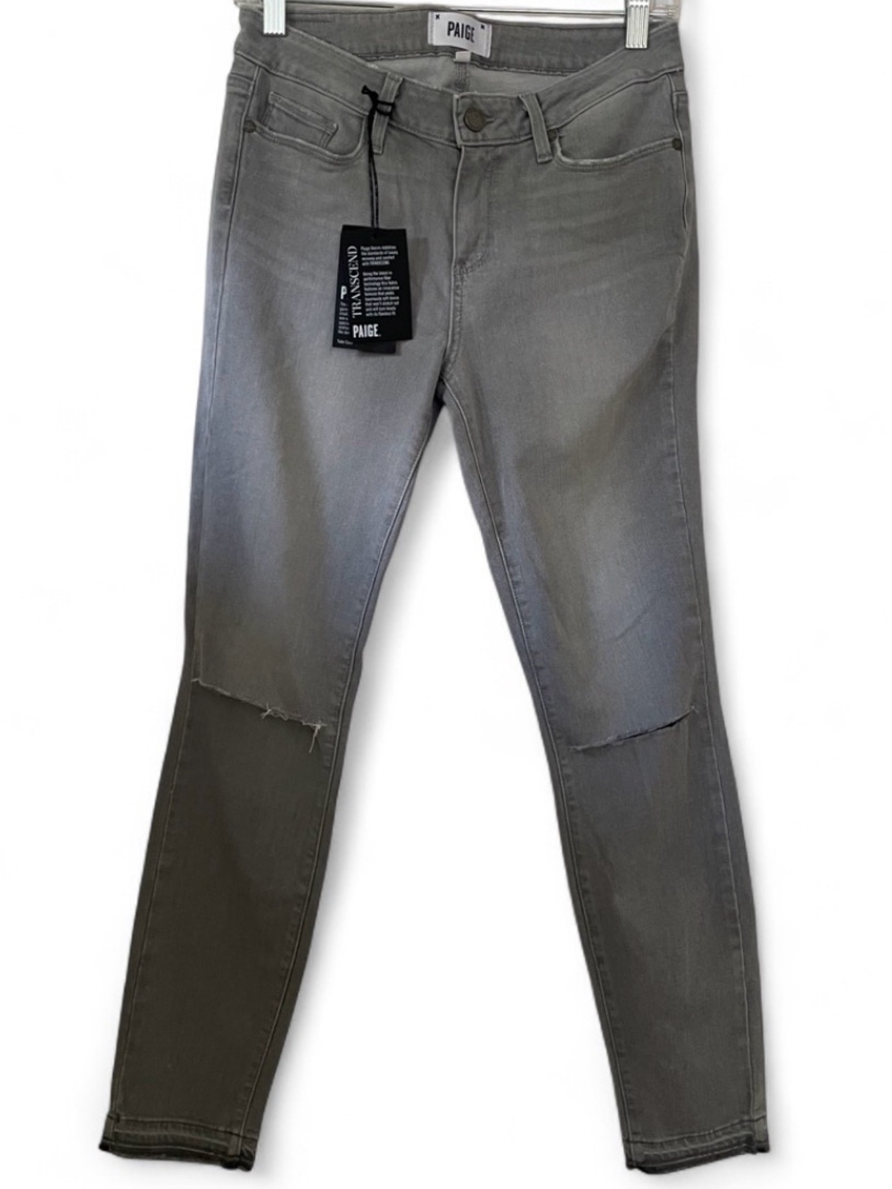 NWT Paige Verdugo Ankle Light Grey Skinny Jeans with Knee Slits Womens Size 29